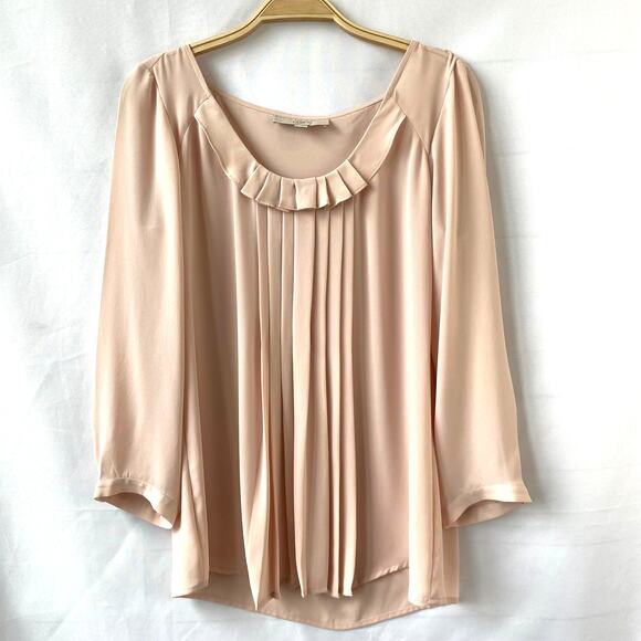 Ann Taylor LOFT Boho Blouse Top Women M Lot of 2 Royal Blue Blush Ruffle Pleated - Picture 6 of 11